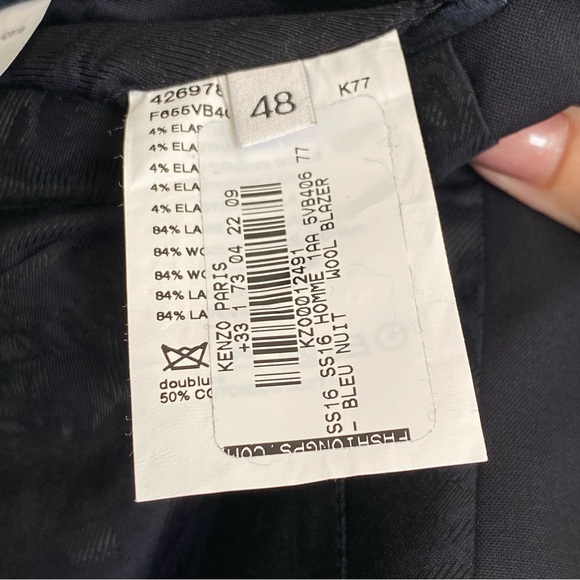 KENZO PARIS K FIT NAVY BLUE BUTTON DOWN HOMME WOOL BLAZER COAT - Picture 13 of 13